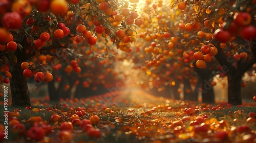 Abundant Harvest: Autumn Apple Orchard, generative ai photo
