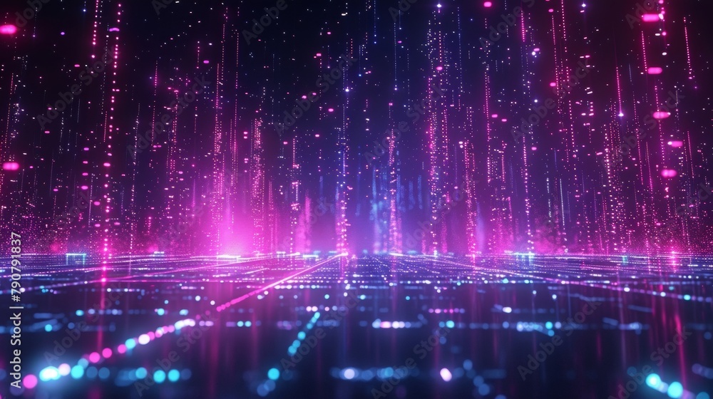 Luminous digital grid with floating data points Luminous digital grid with floating data points