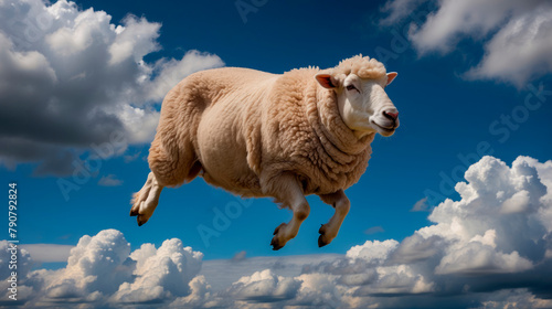 White sheep in blue sky photo