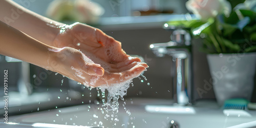 One person pouring water refreshing and cleaning with hygiene generated by artificial intelligence with blur background