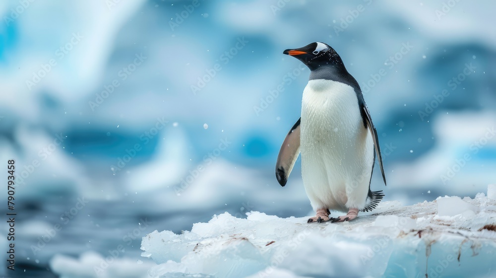 Photo of an adorable penguin in Antarctica. AI generated.