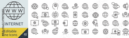 線の編集ができるベクターのインターネットの線画アイコンセット（アウトライン化していない）
