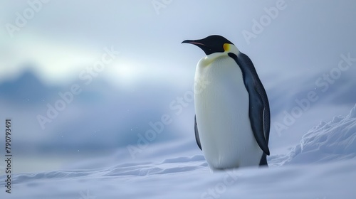Photo of penguin in Antarctica. AI generated.