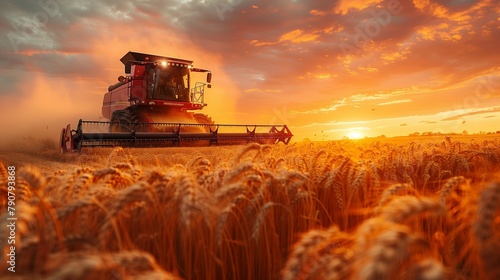 Dusk Harvesting: Intense Motion of Combine Harvester, generative ai