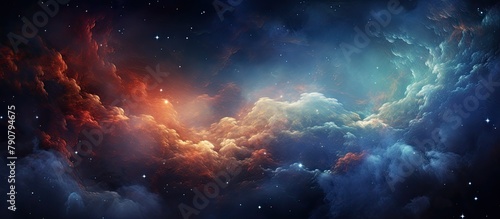 Dark blue and orange nebula with stars © 2rogan