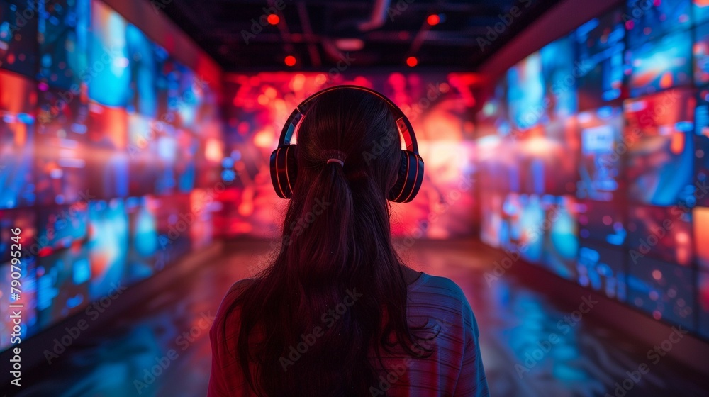 Obraz premium Vibrant Silent Disco Party, generative ai