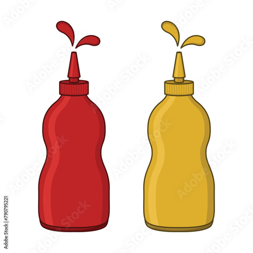 Tomato ketchup with mustard. sauces and bottle vector