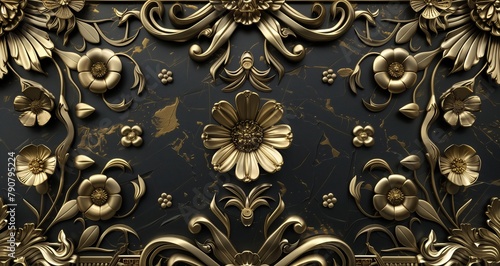 Art Deco 3D render golden decorative frame