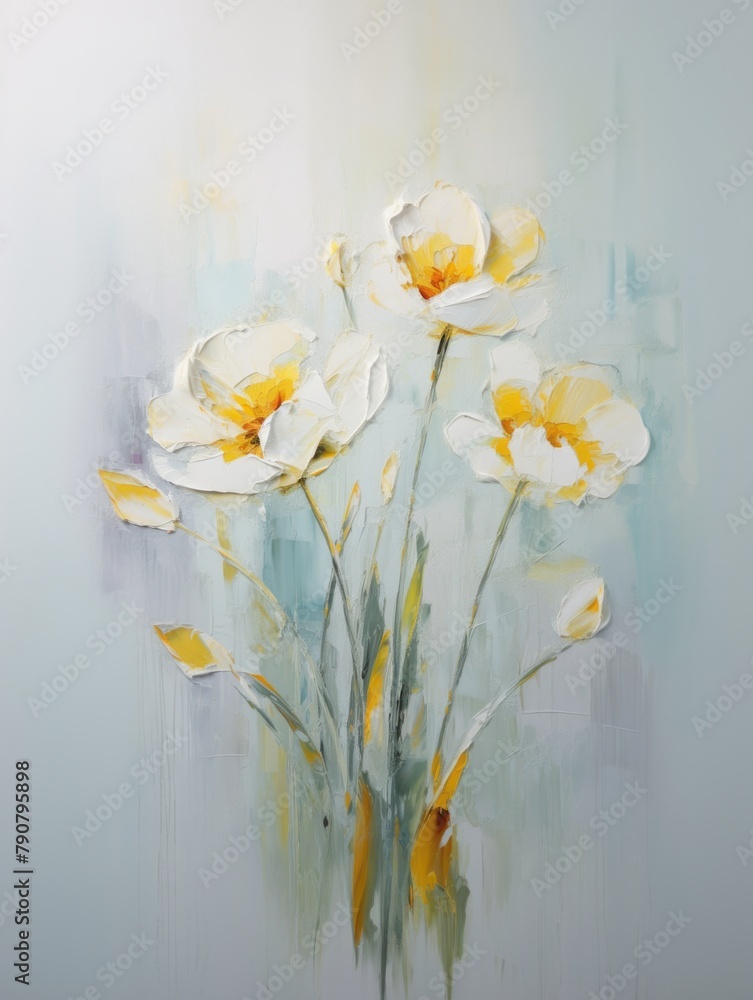 Oil painting of yellow daffodil flowers bouquet, impasto oil painting ...
