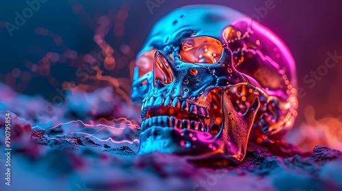 Futuristic Mechanical Skull with Vibrant Neon Illumination