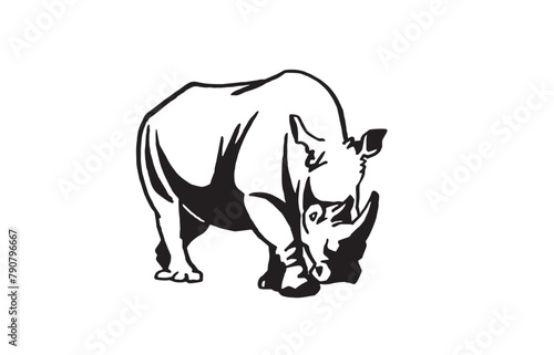 Graphical rhino isolated on white background  vector illustration