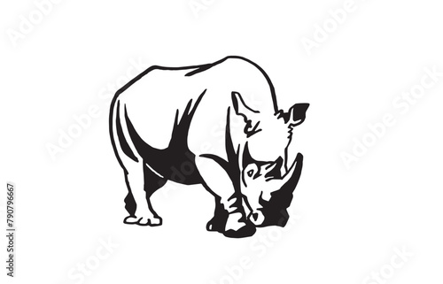 Graphical rhino isolated on white background, vector illustration