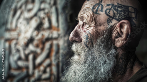 An intricate portrait of an old viking