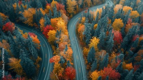 Autumn Serpentine: A Road Through Vibrant Forests, generative ai