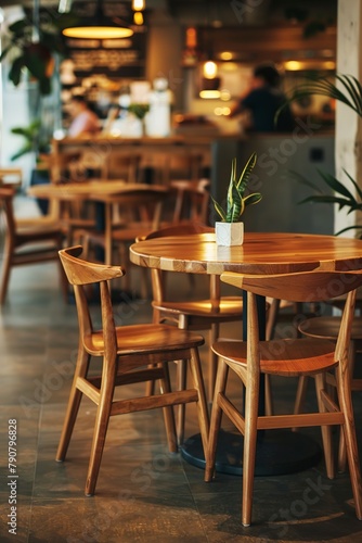 Wooden Table and Chairs in Modern Cafe Interior