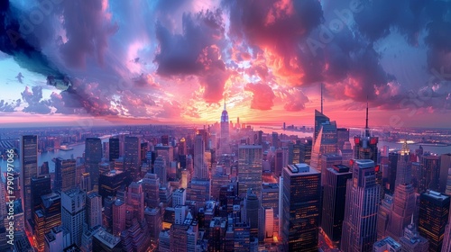Urban Energy: New York City Day to Night Transition, generative ai photo