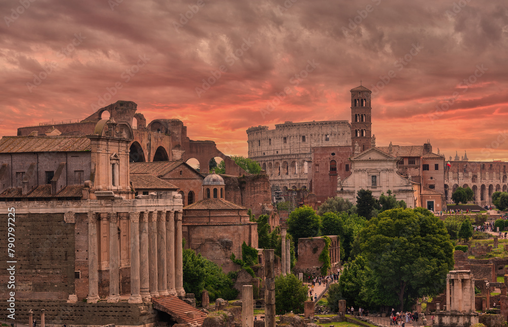 Ruins in the Roman Forum under a picturesque sky