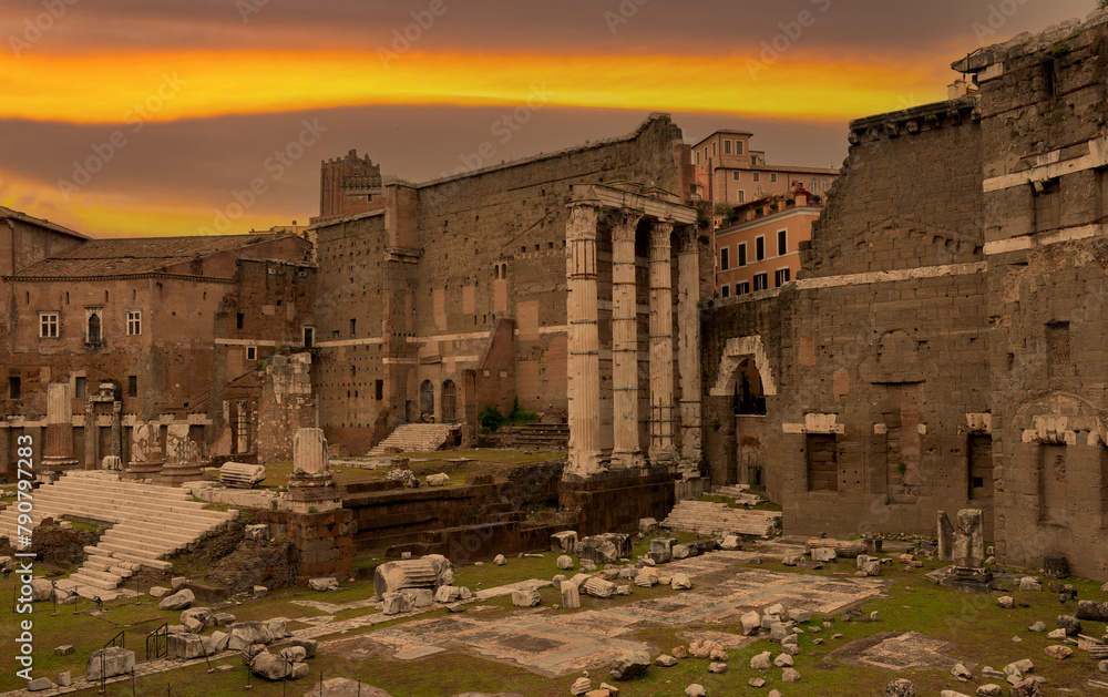 Fototapeta premium Ruins in the Roman Forum under a picturesque sky