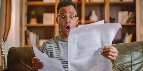 Student schaut erschrocken auf Rechnung