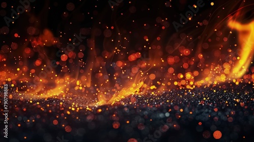 Fire macro on an elegant dark background, bokeh effect of fire particles.