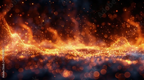 Enigmatic Sparkle. Fiery Glints Amidst the Velvet Darkness, Adorned with Bokeh Flourishes.