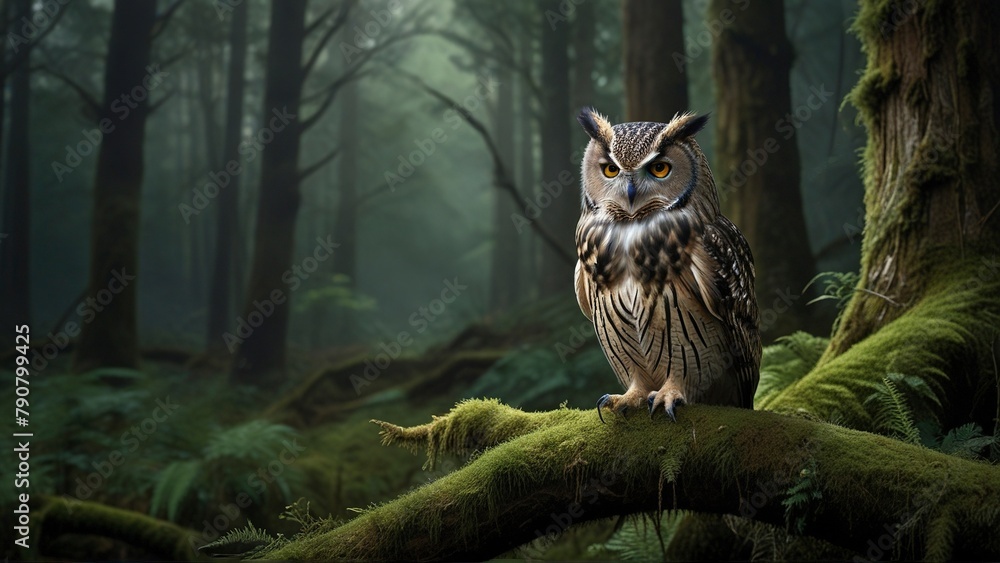 A wise old owl sits perched on a moss-covered branch, its gaze piercing into the depths of the forest. This hauntingly beautiful image captures the owl's ancient wisdom and deep connection to nature. A wise old owl sits perched on a moss-covered branch, its gaze piercing into the depths of the forest. This hauntingly beautiful image captures the owl's ancient wisdom and deep connection to nature.