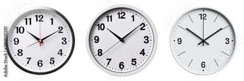 Set of clock clean bright and plain, with Arabic numbers isolated on a transparent background