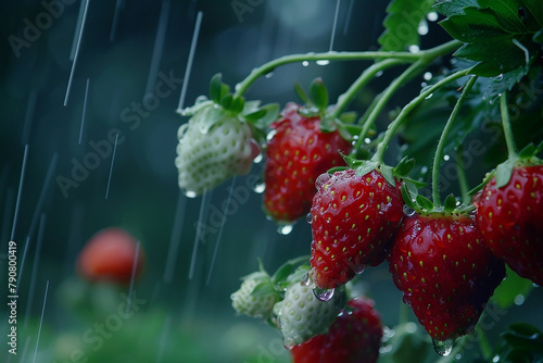  imagine  Rain-kissed strawberries gleaming like rubies in the garden s embrace.