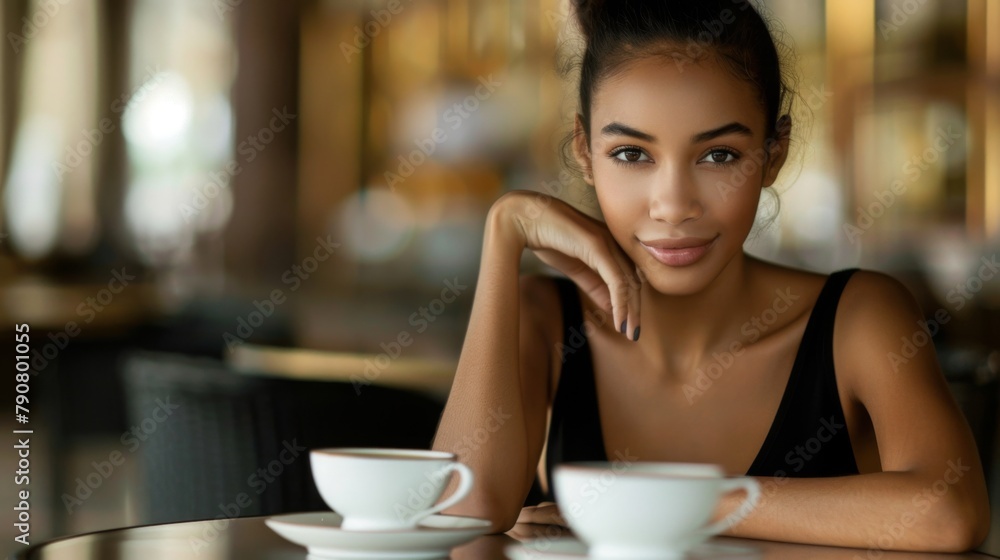Serene Woman Enjoying Coffee in a Cozy Cafe Ambiance Serene Woman Enjoying Coffee in a Cozy Cafe Ambiance