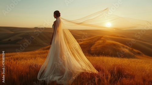 Serene Freedom: Bride's Veil in Nature's Embrace, generative ai photo