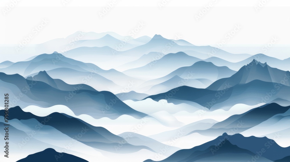 Serene Blue Mountain Landscape in Misty Watercolor Style Serene Blue Mountain Landscape in Misty Watercolor Style