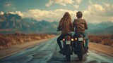 Riding Together: Couple on Motorcycle Journey, generative ai