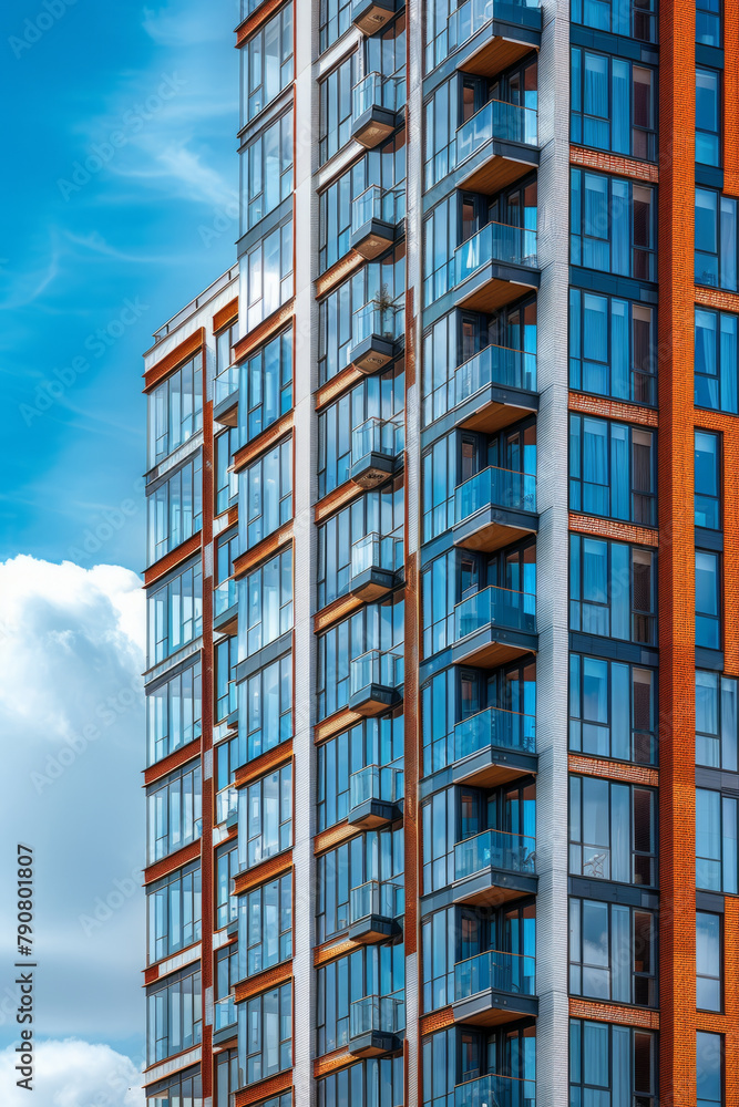 Modern high-rise tower block building in urban setting Modern high-rise tower block building in urban setting