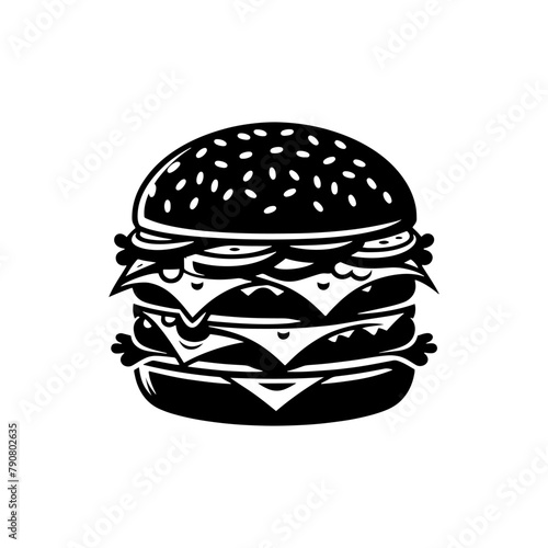 Silhouette of Appetizing Cheese Burger, Cheese Burger Vector Graphic
