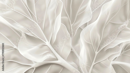 Fototapeta Naklejka Na Ścianę i Meble -  The white background with a pattern of leaves in relief. Luxury elegant background abstraction fabric. 3d illustration.