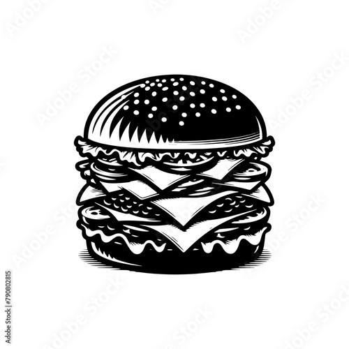 Classic Cheese Burger Silhouette, Cheeseburger Vector Illustration