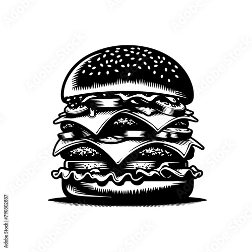 Silhouette of a Delicious Cheeseburger, Burger Cheese Silhouette Vector Illustration
