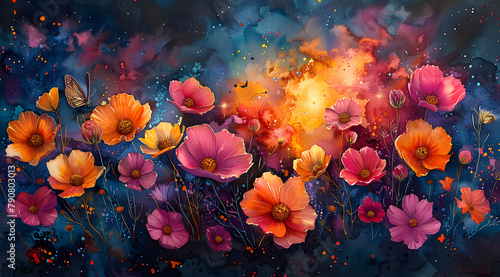 Nova's Bloom: Watercolor Portrait of Supernova Sanctuary's Flourishing Floral Extravaganza © Thien Vu