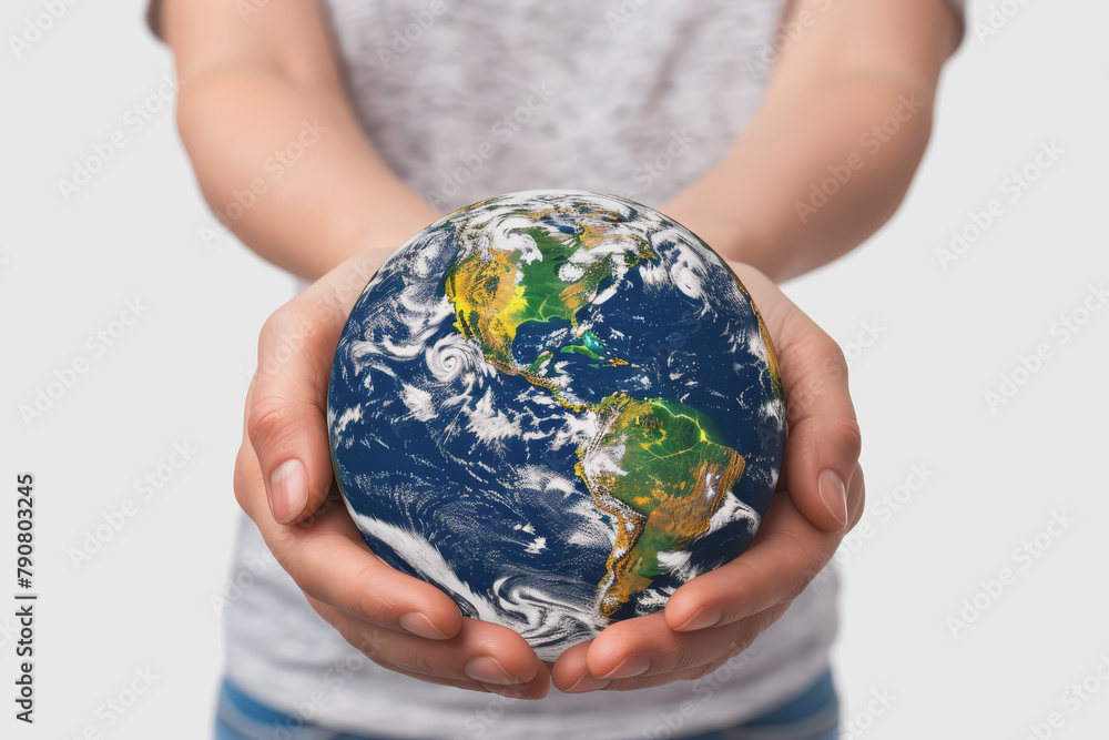 Female hands holding Earth isolated on a white background. World Earth Day, environment. Female hands holding Earth isolated on a white background. World Earth Day, environment.