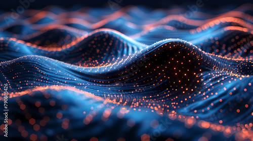 Mesmerizing Digital Waves in Neon Glow, Abstract Concept, Generative AI photo
