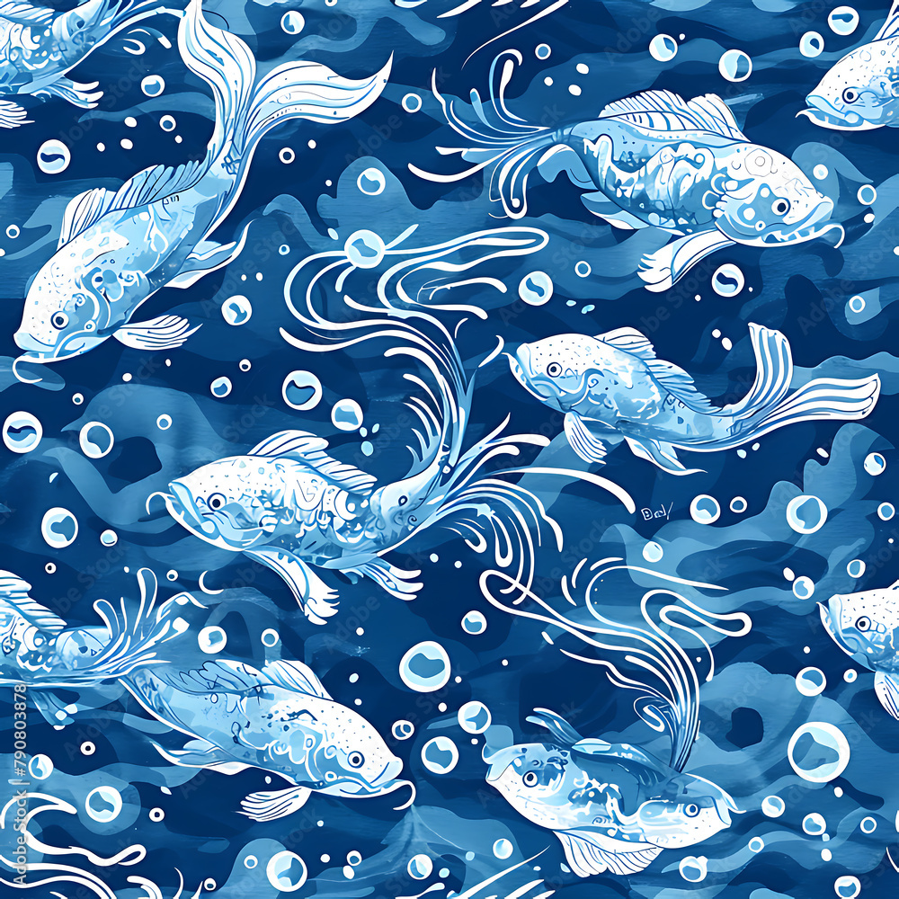 Aquatic Ocean Seamless Pattern ,Surface Pattern, Seamless Repeat, Custom Fabric, Seamless Design File Aquatic Ocean Seamless Pattern ,Surface Pattern, Seamless Repeat, Custom Fabric, Seamless Design File