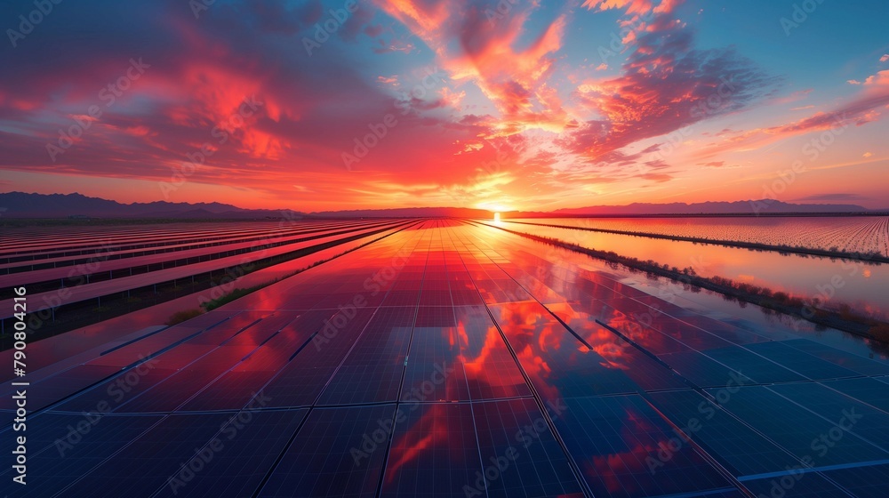 Sunset Reflections: Solar Farm in the Sky, generative ai Sunset Reflections: Solar Farm in the Sky, generative ai