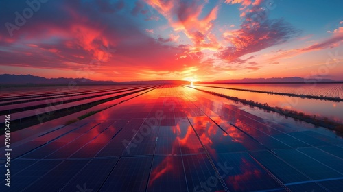 Sunset Reflections  Solar Farm in the Sky  generative ai