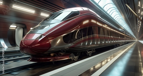 Art Deco 3D render of a high-speed train adorned with stylish geometric details. 3D Render.