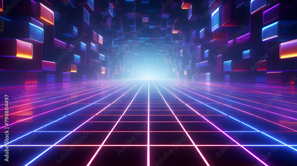 Digital technology surreal grid space neon light web page PPT background Digital technology surreal grid space neon light web page PPT background