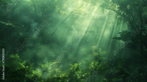 Ethereal Dawn Among the Green Leaves, generative ai © Matus