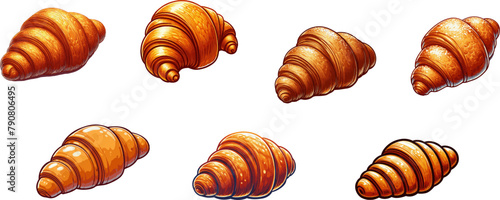Graphic set of baked croissants isolated on white background, vector food illustration eps 10 © Muginandaru