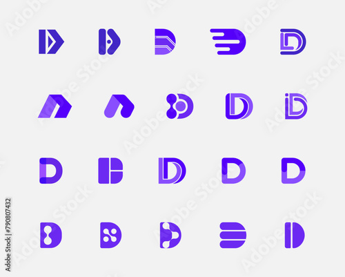 Set of Letter D shape Logo - D Technological Logo Design Set - Letter D