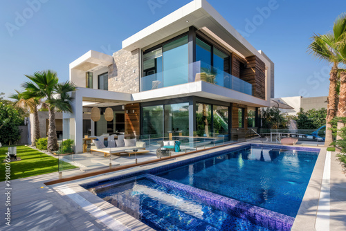 Modern luxury villa with swimming pool. © Hunman