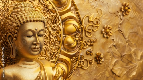 Golden Buddha Statue in Front of a Gilded Wall